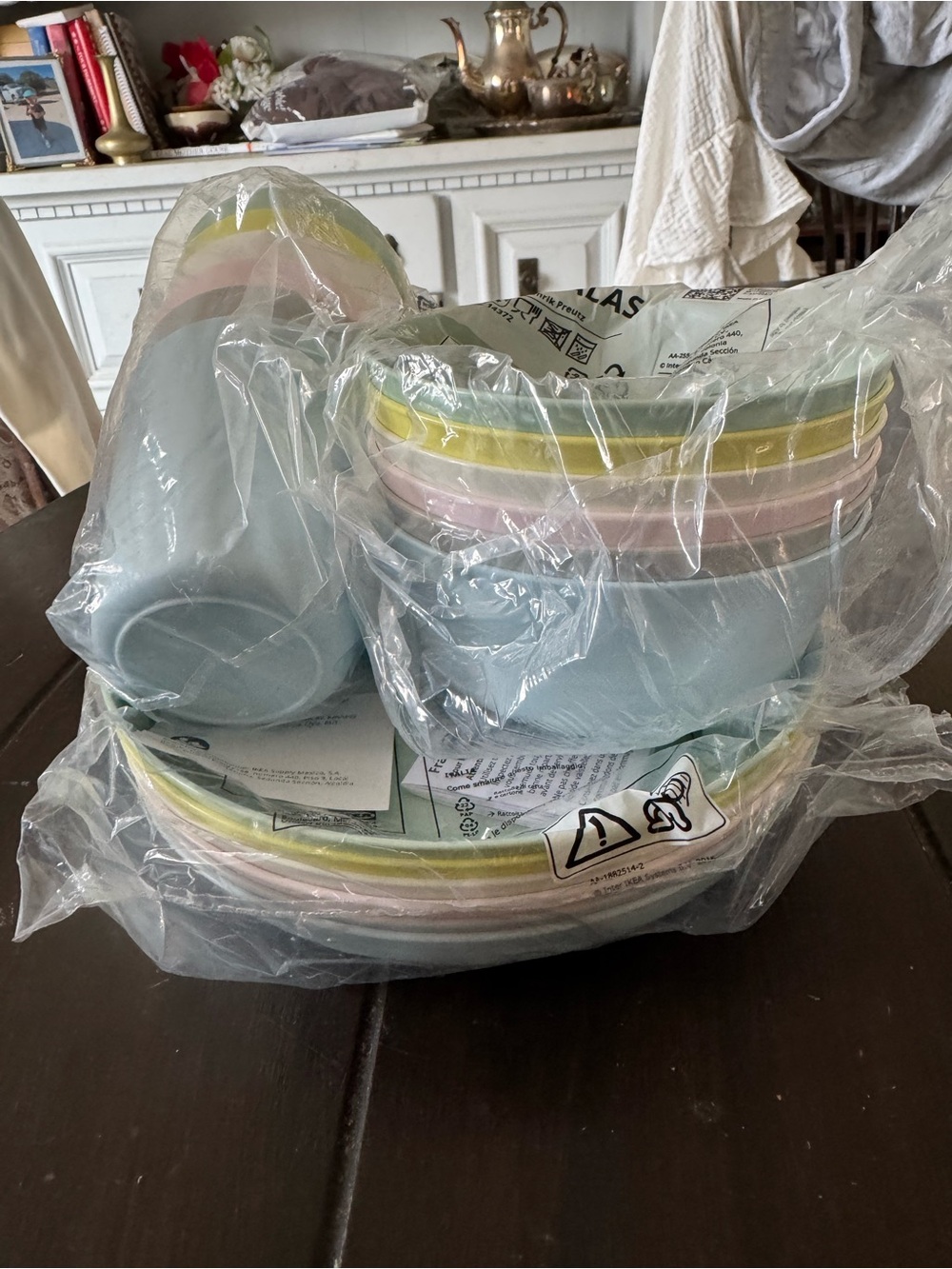 IKEA Pastel Melamine Dinnerware Set - Light Blue, Pink & Yellow